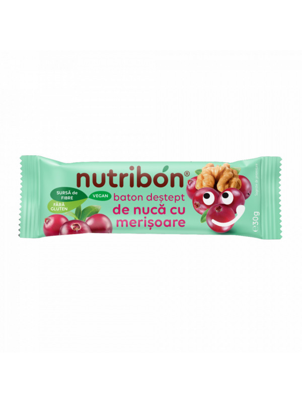 Baton vegan de nuca cu merisoare fara gluten "nutribon" 30gr transilvania nuts