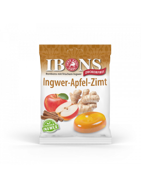 Bomboane cu ghimbir, mere si scortisoara fara zahar IBONS 75g