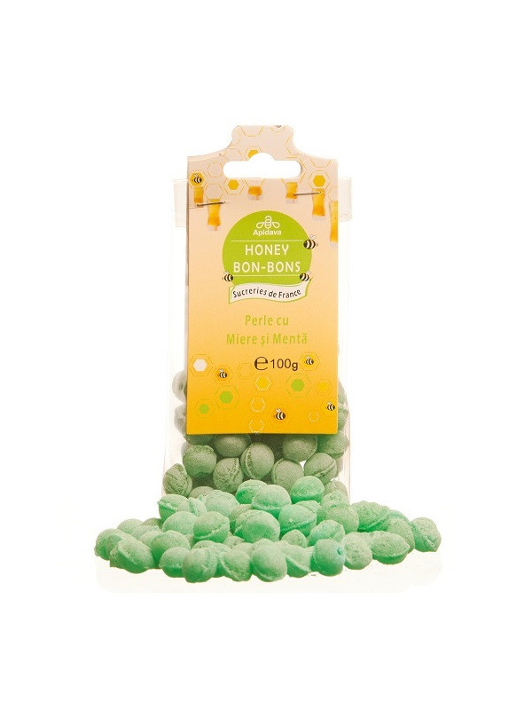 Bomboane perle cu miere si menta 100g apidava