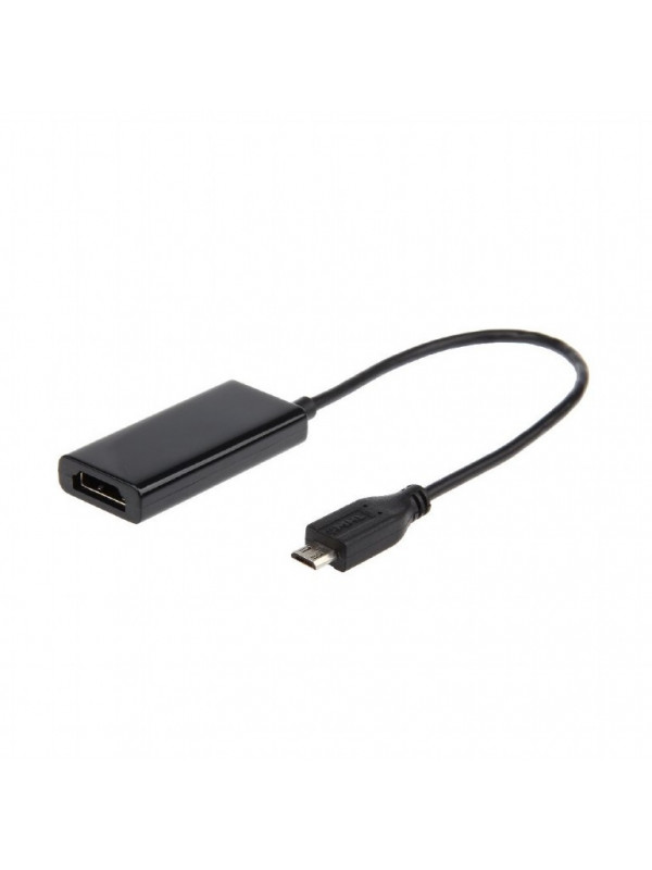 CABLU video GEMBIRD, adaptor Micro-USB (T) la HDMI (M), 16cm, rezolutie maxima Full HD (1920 x 1080) la 60Hz, conecteaza smartphone cu mufa 5-pin MHL la TV, negru, "A-MHL-002"