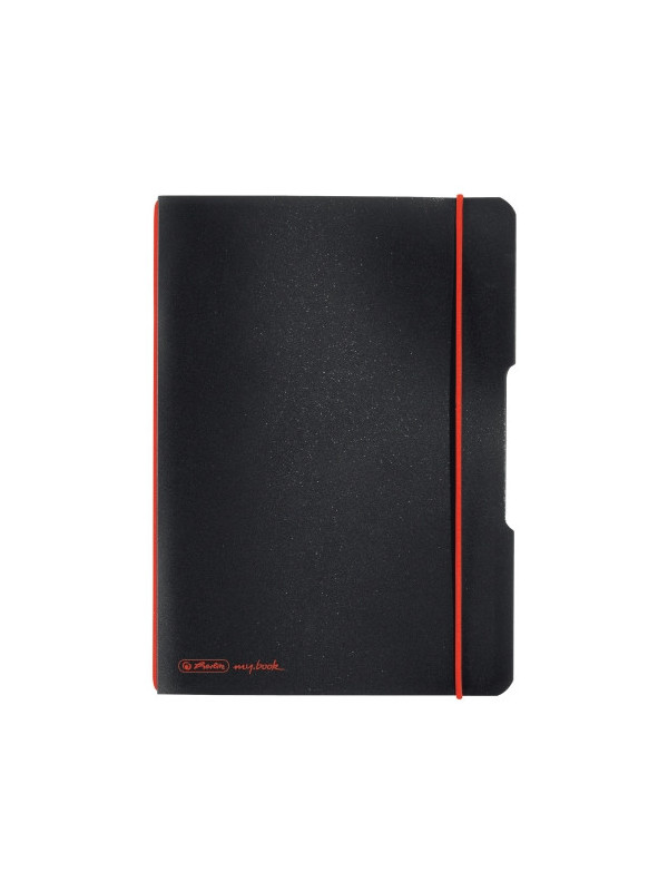 Caiet Herlitz, my.book flex, A5, 40 file, 70 g/mp dictando, coperta neagra, elastic rosu