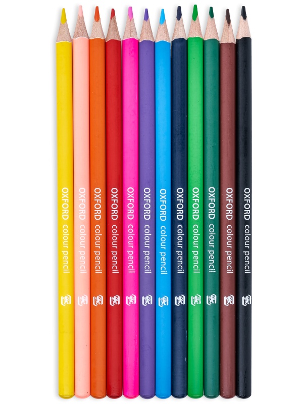 CREIOANE COLORATE OXFORD, VARF 3MM, TRIUNGHIULARE, SET 12 + ASCUTITOARE, IN CUTIE DE CARTON