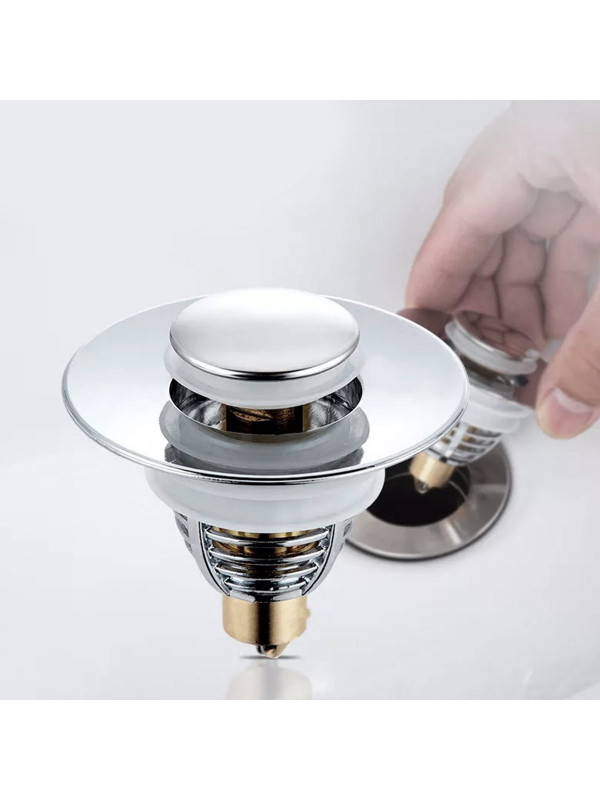 Dop scurgere chiuveta, universal, deschidere cu click, material oțel, diametru exterior 62 mm, culoare Argintiu