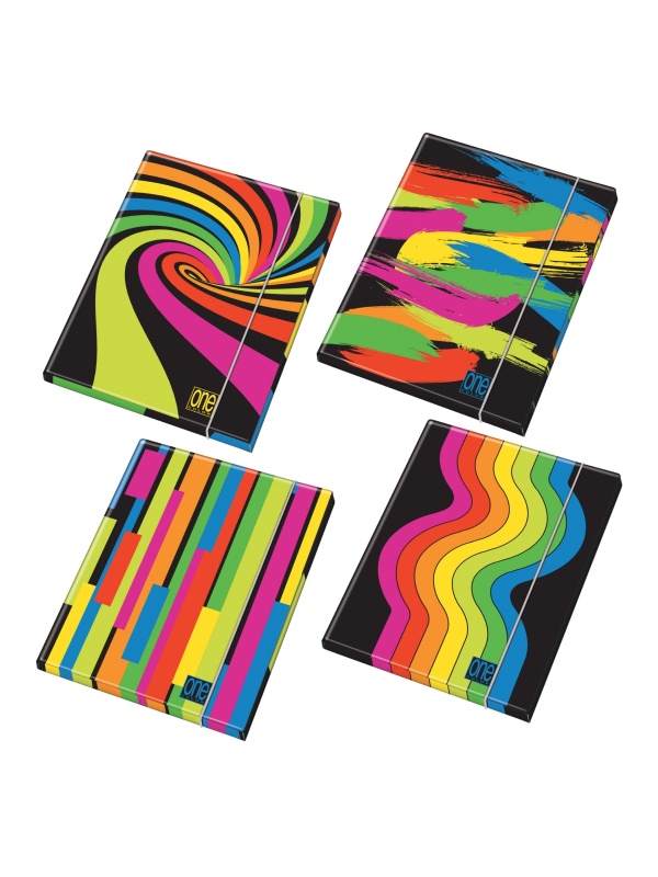 Dosar A4 cu elastic din carton lucios plastificat - One Color Black & Fluo (26×35 cm)