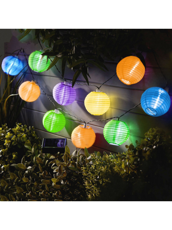 Garden of Eden - șir de 10 lampioane solare LED diferite culori, alb rece 3,7 m