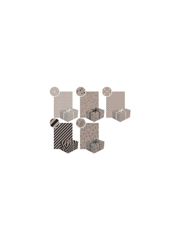 Hartie decorativa, pentru impachetat, dimensiune 200 x 70 cm, design neutral kraft 2, motive asortate