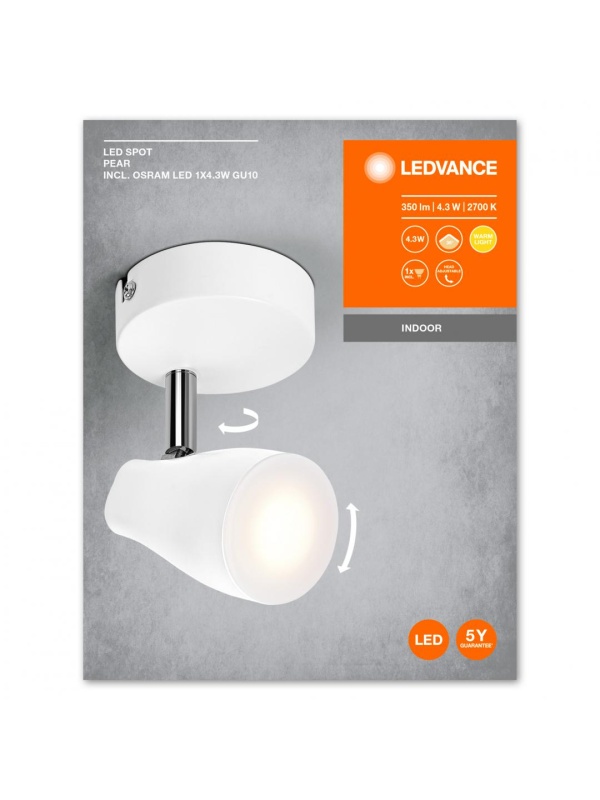 LED SPOT PEAR 1X4.3W 827 GU10 WT LEDV