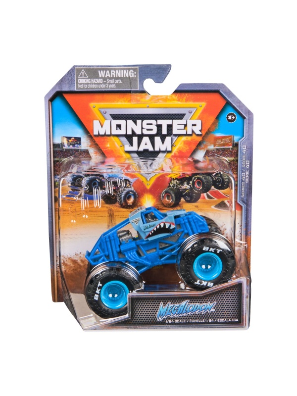 MONSTER JAM MASINUTA METALICA MEGALODON ALBASTRU SCARA 1 LA 64