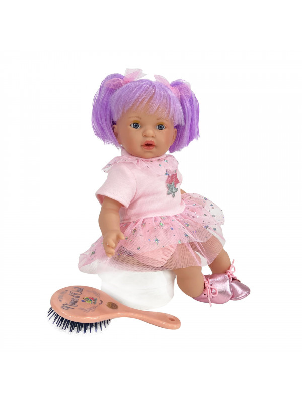 Papusa Nines D'Onil, Alex Star, cu parul mov, ambalata in cutie, cu miros de vanilie, 40 cm