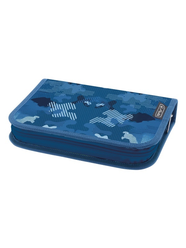 PENAR ECHIPAT 26 PIESE CU 1 CLAPA,INCLUDE ARTICOLE DE COLORIAJ, ARTICOLE PENTRU SCRIS SI STERS, FERMOAR ASCUNS, INTERIOR TEXTIL, DIMENSIUNE 13.5 X 19.5 X 3.5 CM, MOTIV BLUE ARMY