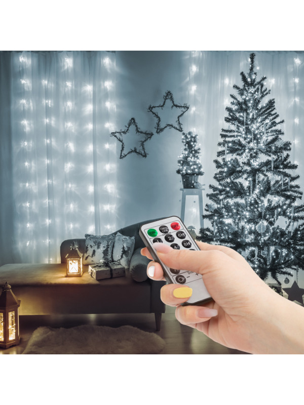 Perdea luminoasă - 100 micro-LEDuri - alb rece - 3 x 1 m - 230V - cu telecomandă