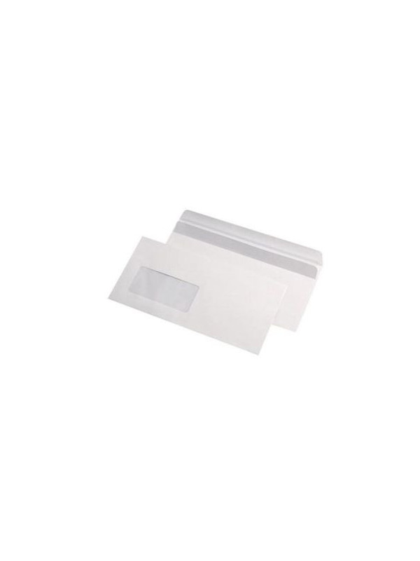 Plic dl 80g 110x220 mm cutie 1000 autoadeziv cu fereastra stanga alb