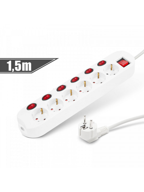 Prelungitor cu comutator 6+1 - 250 V • 16 A - 1,5 m
