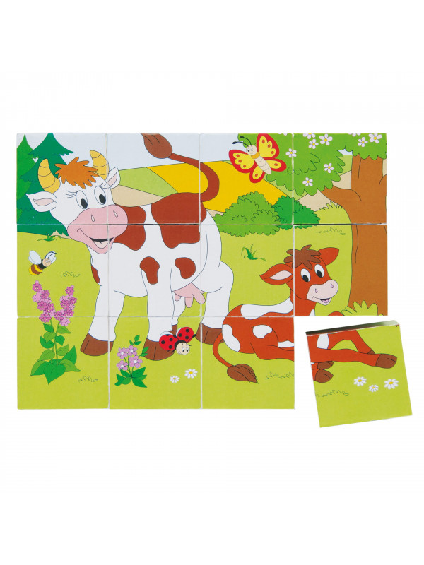 Puzzle din lemn cuburi - Ferma 3 x 4