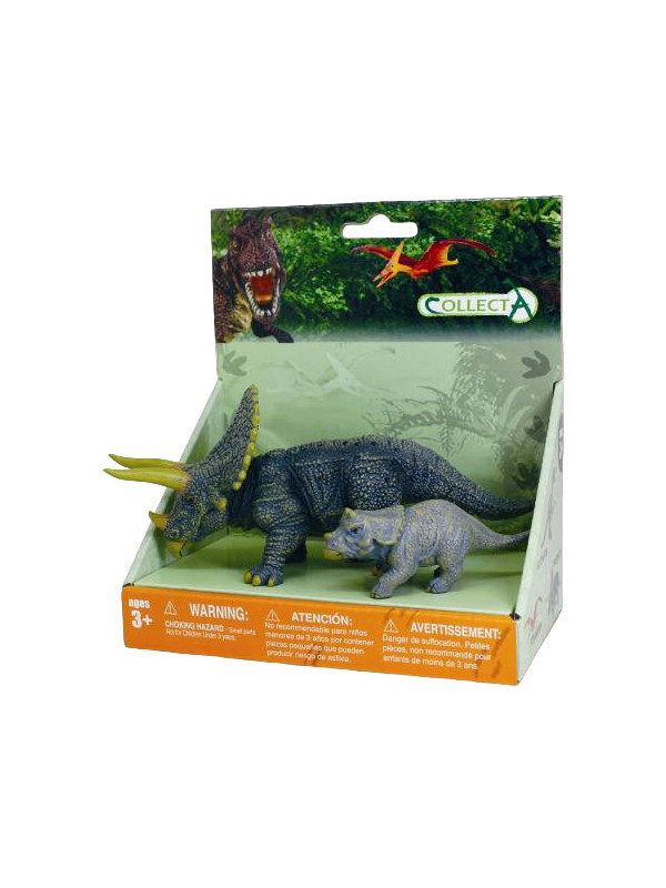 Set de 2 figurine pictate manual Triceratops cu pui 89312