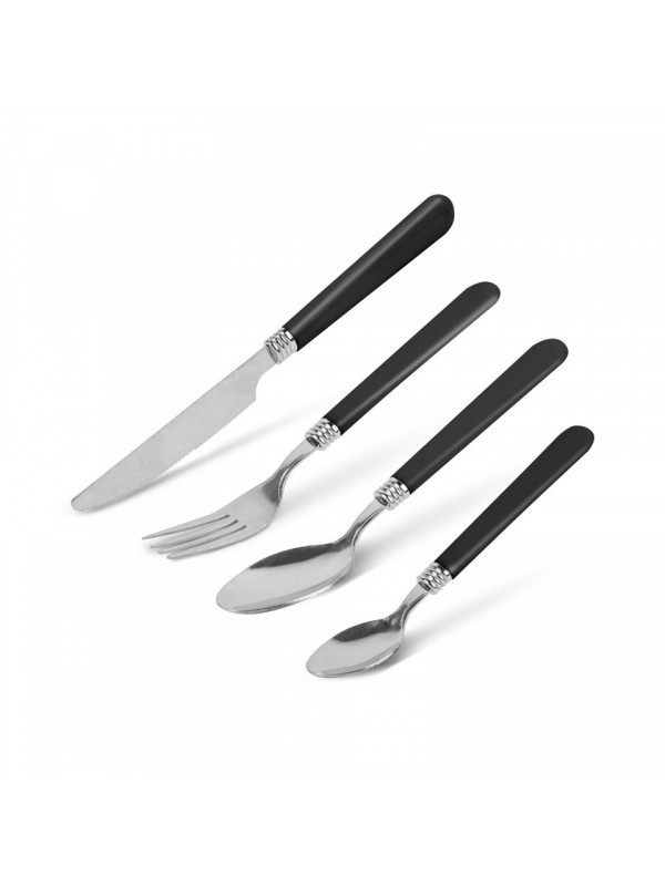 Set tacâmuri cu suport - negru - 16 bucăți - 32,7 x 19,5 x 4,7 cm