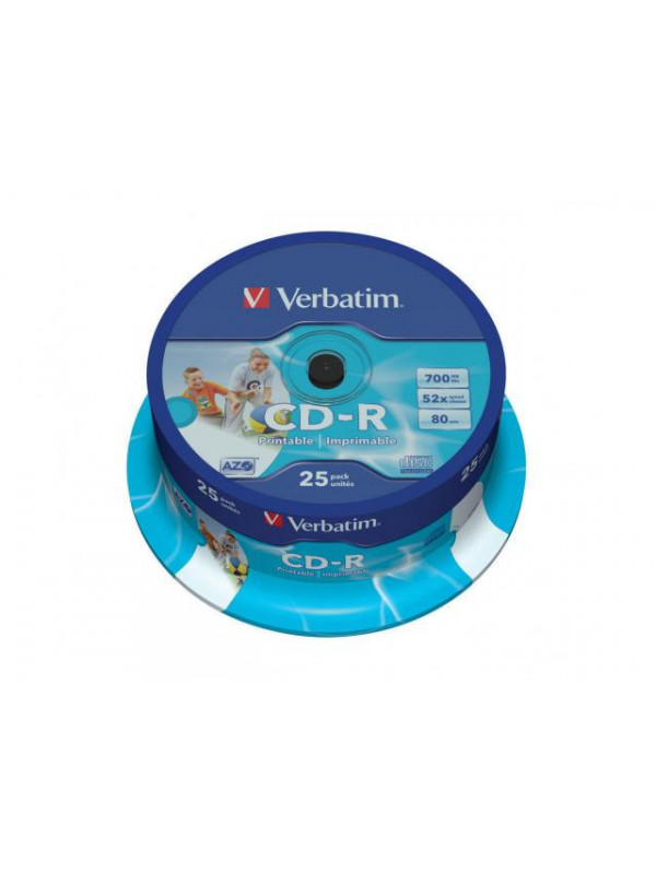 Verbatim cd-r azo 700mb 52x wide printable surface id branded