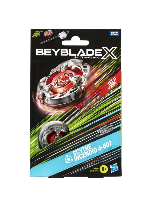 BEYBLADE X LET IT RIP SET LANSATOR SI ROATA SCYTHE INCENDIO 4-60T