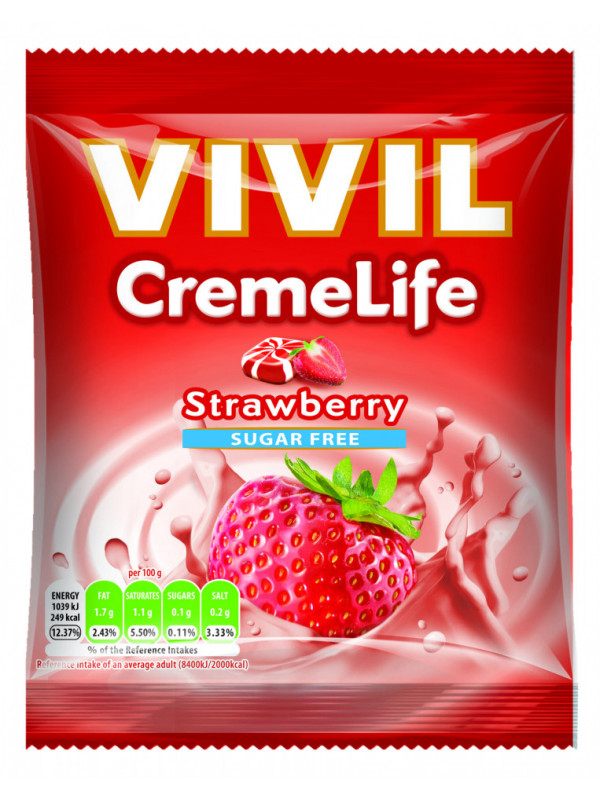 Bomboane cremoase Vivil Creme Life Capsuni fara zahar - 60 g