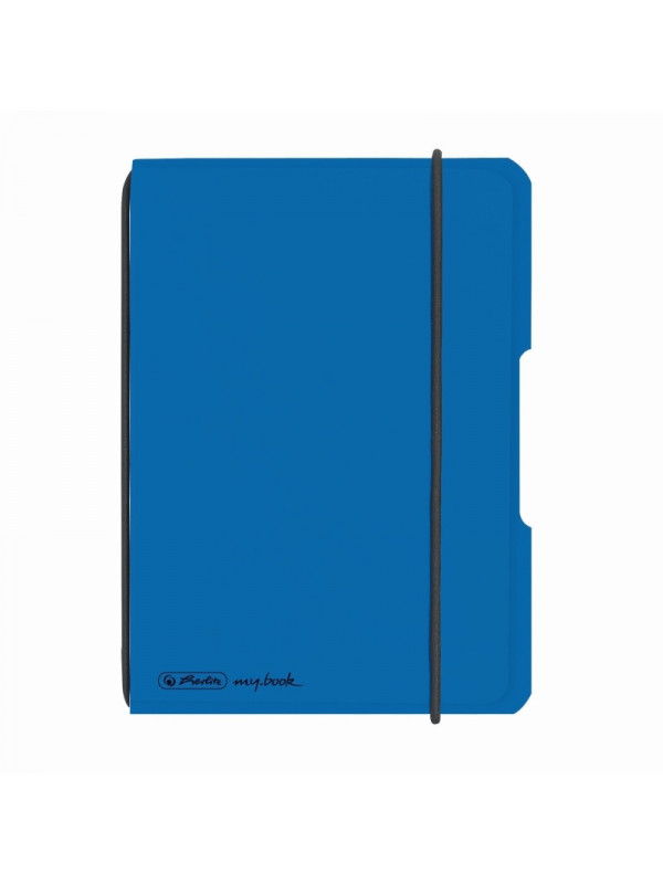 Caiet Herlitz, my.book flex, A6, 40 file, 70 g/mp dictando, coperta albastru deschis transparent, elastic negru