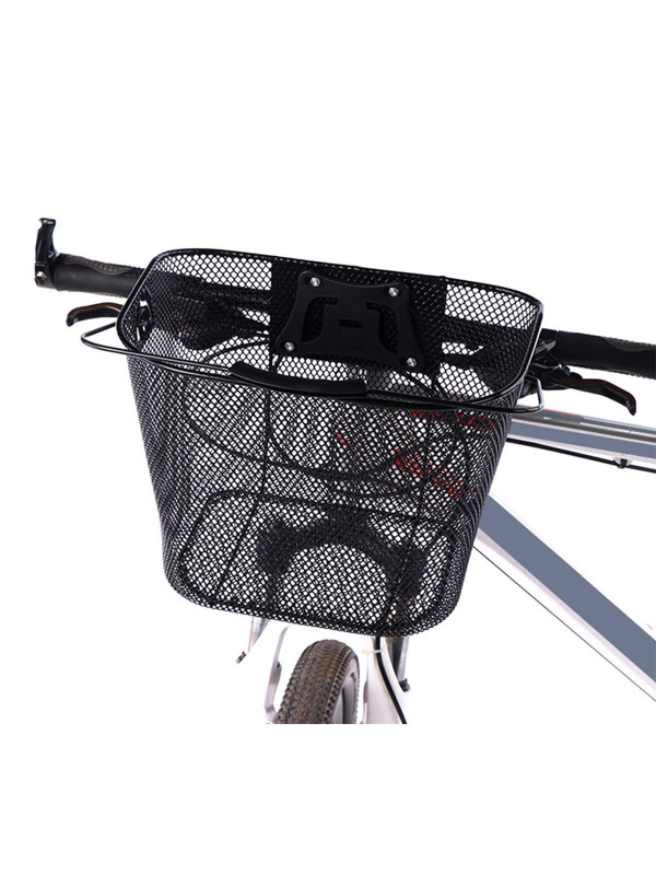 Cos metalic pentru bicicleta cu maner, demontabil, conceput pentru a fi montat in partea din fata, culoare Neagra