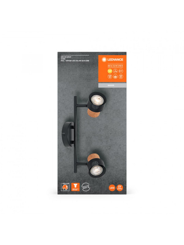 DECOR SPOT CORK 2X3.4W 927 GU10 BK LEDV