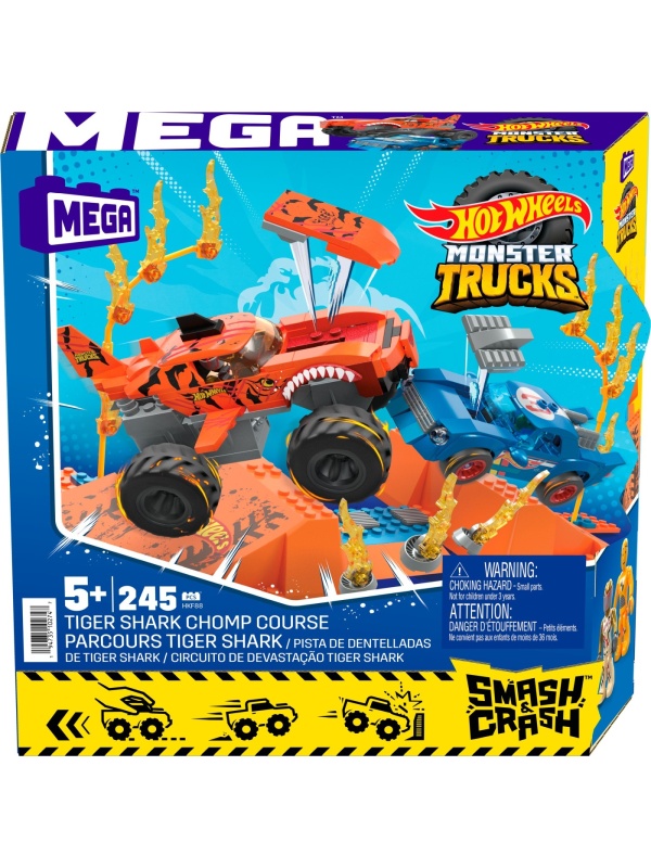 HOT WHEELS MONSTER TRUCK MEGA SET CONSTRUCTIE CURSA TIGER SHARK CHOMP