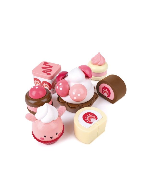Jucarie din lemn - Set desert cu capsuni (7 piese)