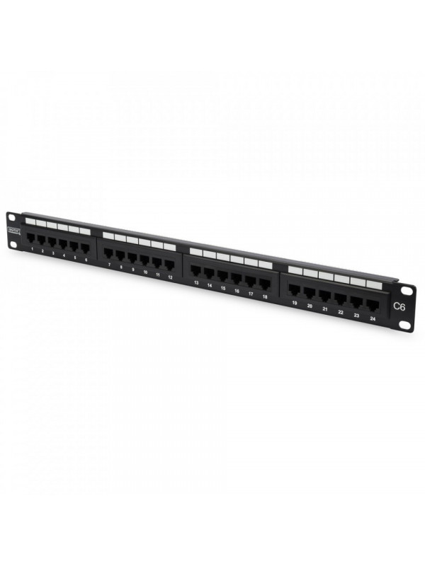 Patch Panel Cat.6, 24xRJ45 UTP, negru, neecranat, Digitus