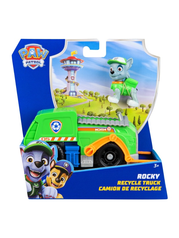 PATRULA CATELUSILOR SET VEHICUL DE BAZA CAMIONUL DE RECICLARE SI FIGURINA ROCKY