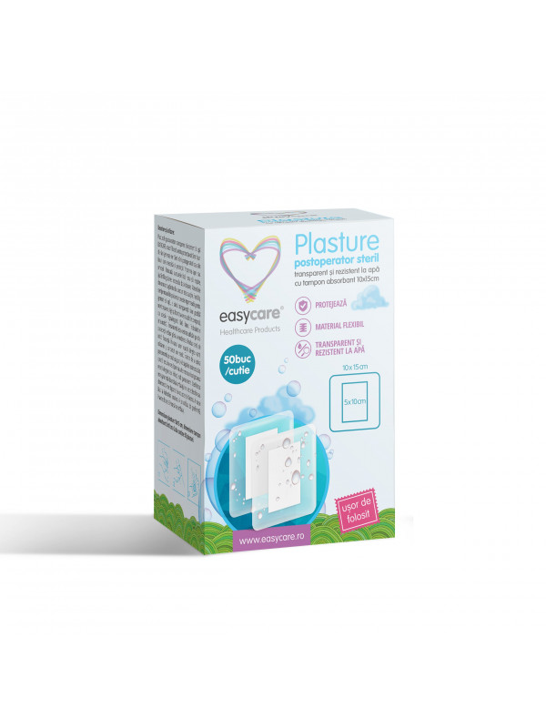 Plasture postoperator rezistent la apa si transparent EASYCARE 10x15cm 50 buc/cut
