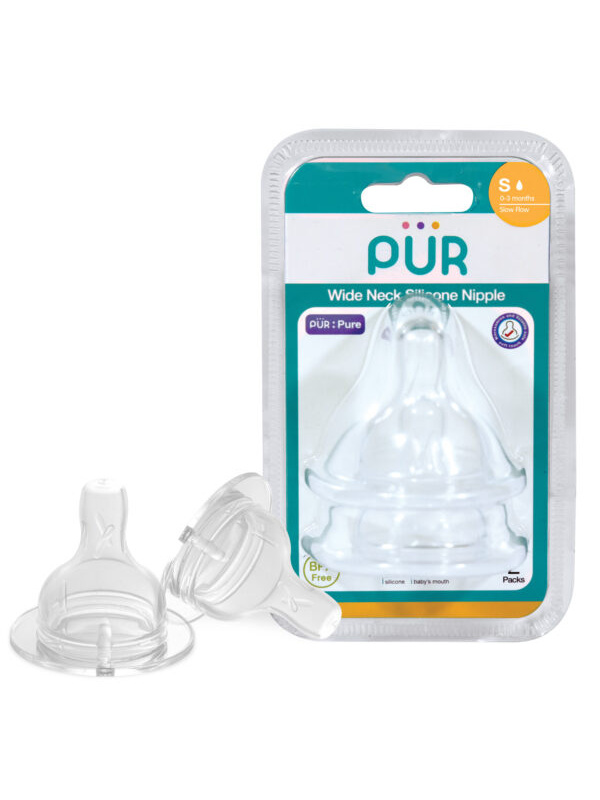 PUR 3255 – SET TETINE SILICON PENTRU BIBERON CU GURA LARGA – MARIME S, 0-3 LUNI, 2 BUC