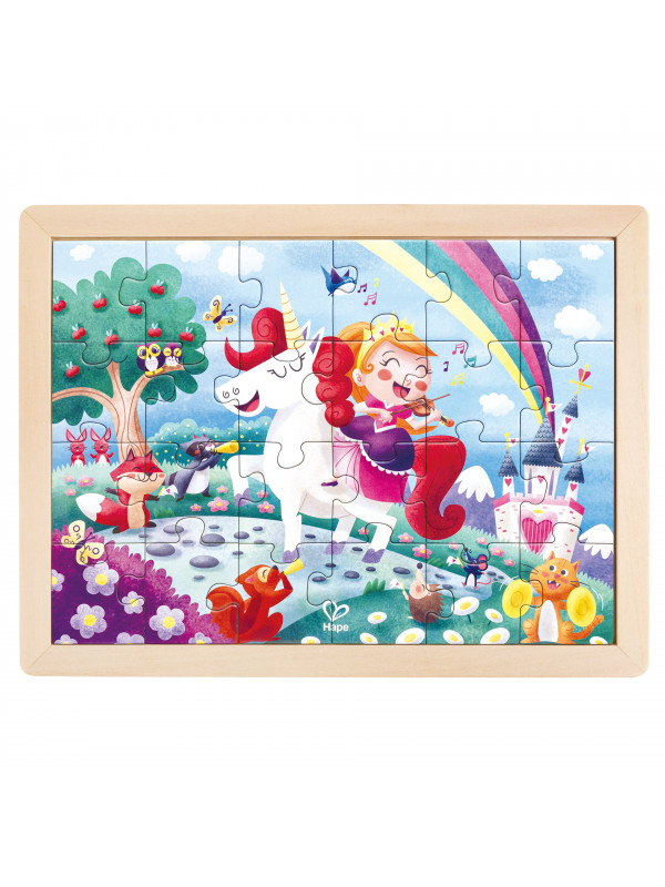 Puzzle din lemn 2 in 1 - Unicorn (26 piese), cu fata dubla si activitate colorare