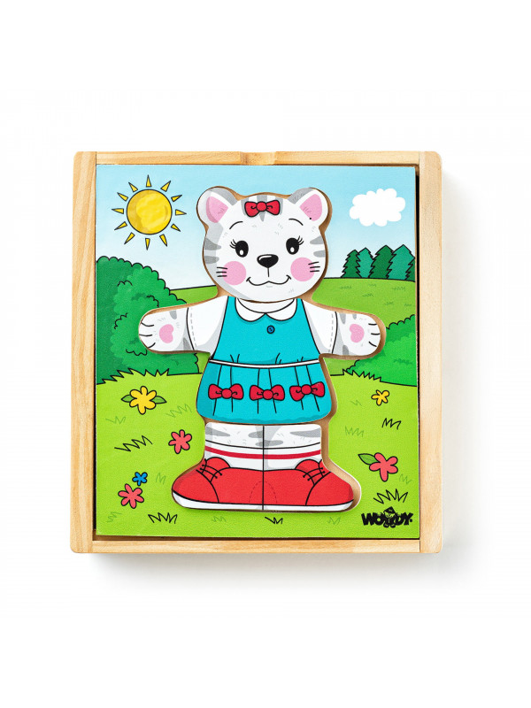 Puzzle din lemn - Imbraca pisica