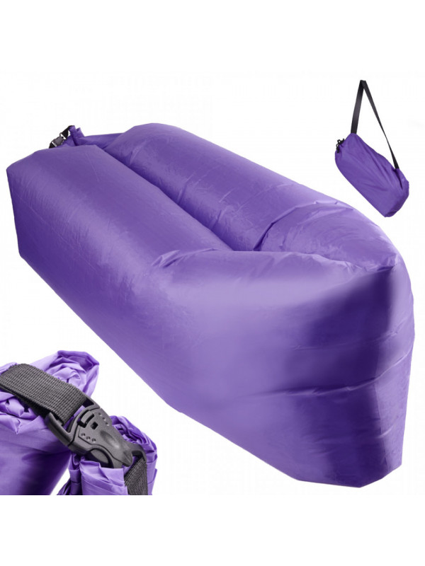 Saltea Autogonflabila "Lazy Bag" tip sezlong, 230 x 70cm, culoare Violet, pentru camping, plaja sau piscina