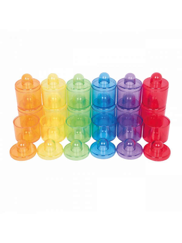 Set de 18 cutiute colorate cu capac, translucide, pentru activitati senzoriale
