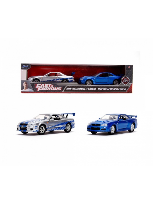 SET MASINUTE METALICE FAST & FURIOUS BRIAN&#39;S NISSAN SKYLINE GT-R(BNR34) SCARA 1 LA 32