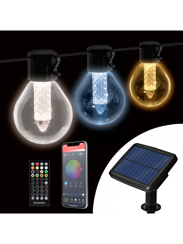 Șir de lumini solare inteligente - 15 LED-uri albe - temperatură de culoare reglabilă - 7,5 m - bluetooth