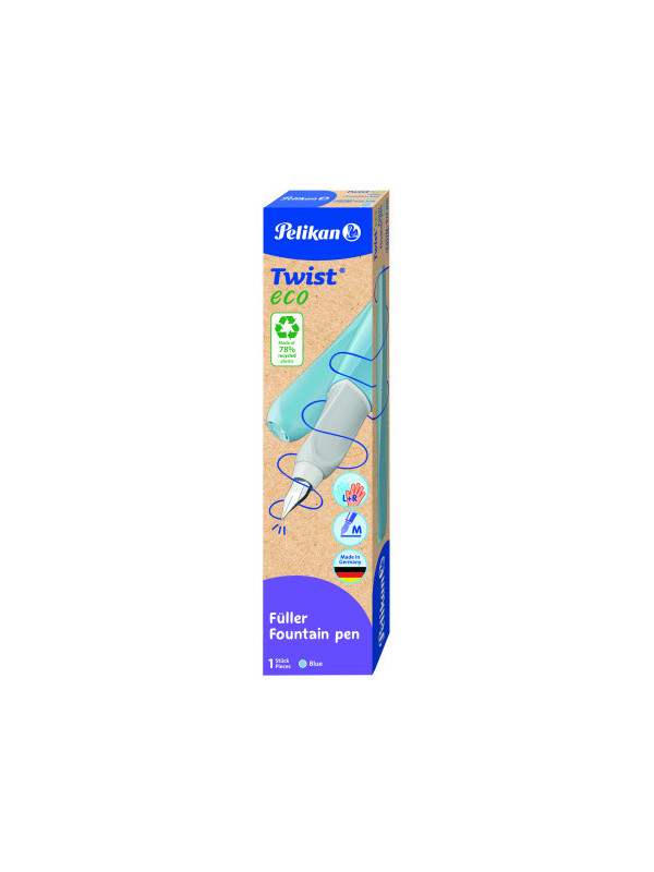 Stilou twist din material reciclat, albastru deschis, penita m, cutie carton