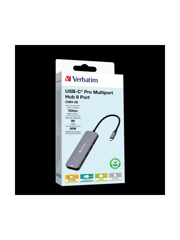 Verbatim USB-C Pro Multiport Hub CMH-08 2 x HDMI | 3 x USB-A | SD | microSD | USB-C