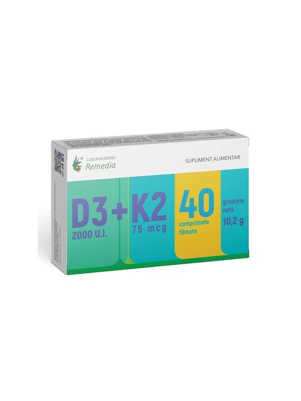 VITAMINA D3 2000UI+K2 75MCG 40CPR FILMATE