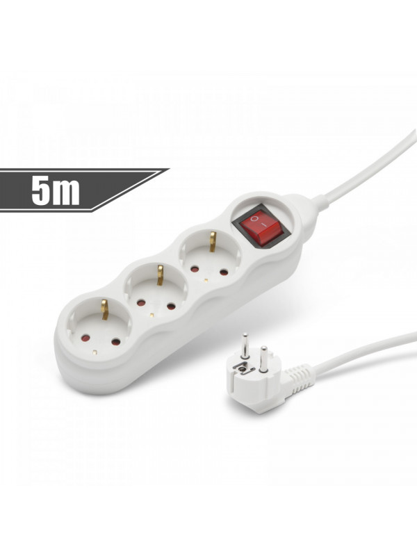 Delight - Prelungitor cu distribuitor 3 prize, cu intrerupator - 5 m