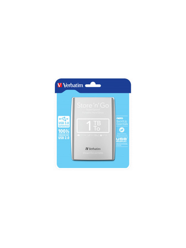 Hard Disk portabil Verbatim Store 'n' Go 1TB, USB 3.0, 2.5inch, Silver