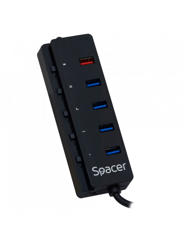 HUB extern SPACER, porturi USB: USB 3.0 x 4, Port USB Quick Charge x 1, conectare prin USB 3.0, Alimentare retea 220V,negru, "SPH-4USB30-1QC"