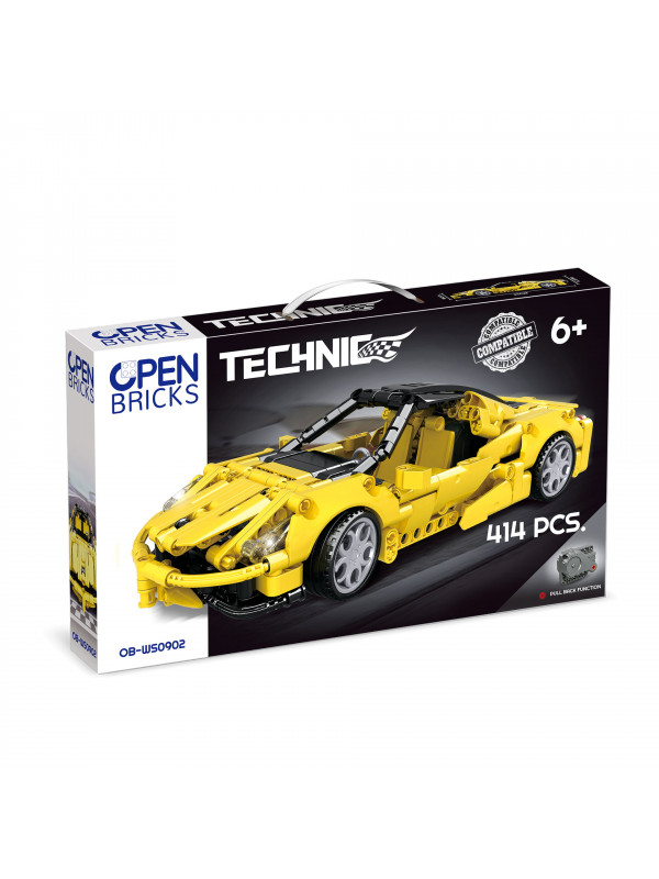 Jucarie tip lego tehnic de constructie masina sport galbena (414 piese)