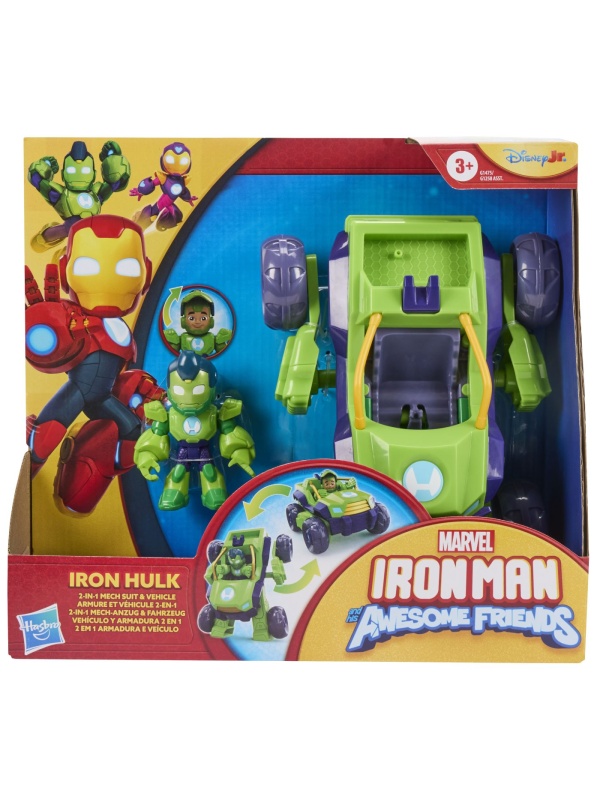 MARVEL IRON MAN SI PRIETENII SAI UIMITORI SET VEHICUL 2 IN 1 SI FIGURINA IRON HULK