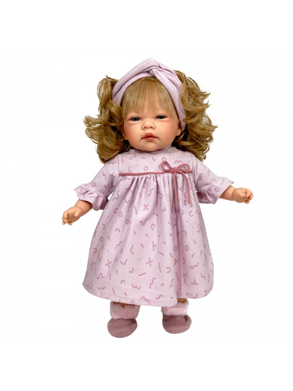 Papusa Nines D'Onil, Celia, cu parul blond, cu rochie roz, cu miros de vanilie, 45 cm