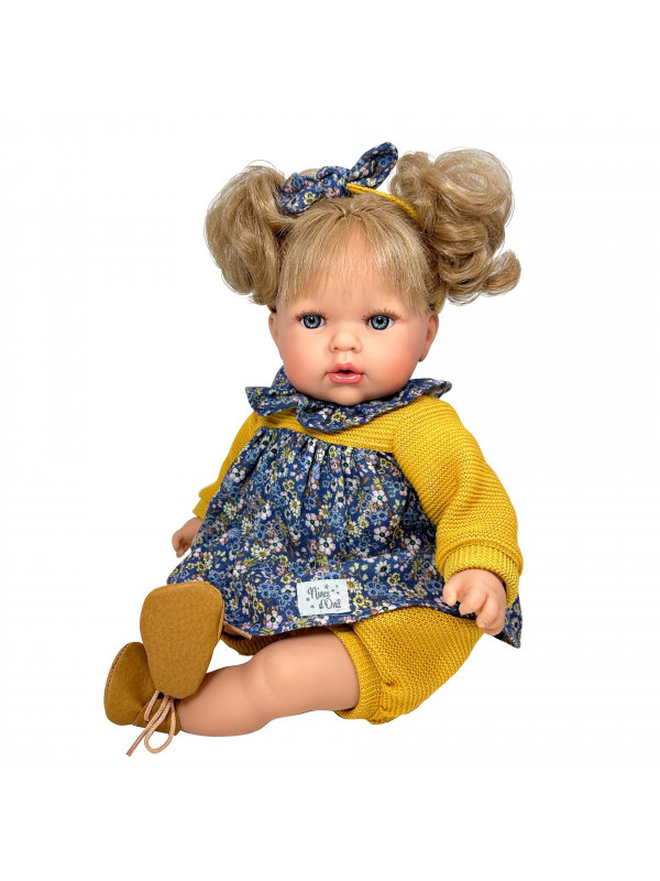 Papusa Nines D'Onil, Tita, cu sunete, cu parul blond, cu rochie albastra, cu miros de vanilie, 45 cm