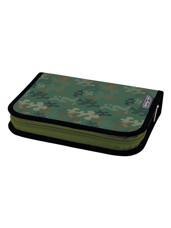 PENAR ECHIPAT 34 PIESE CU 2 CLAPE, INCLUDE ARTICOLE DE COLORIAJ, ARTICOLE PENTRU SCRIS SI STERS, FERMOAR ASCUNS, INTERIOR TEXTIL, DIMENSIUNE 13.5 X 19.5 X 3.5 CM, MOTIV GREEN ARMY