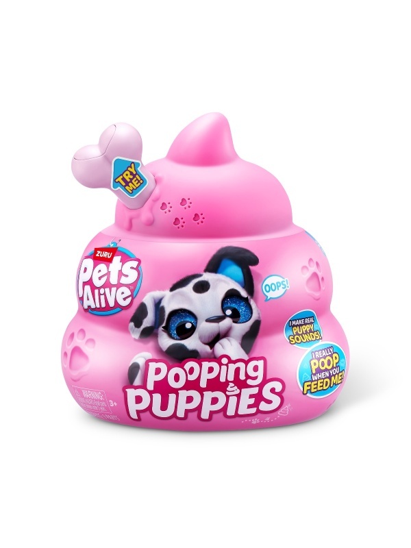 Pets Alive - Jucarie de plus interactiva catelus cu accesorii surpriza, Pooping Puppies